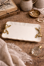 Load image into Gallery viewer, Gold &amp; White Bow Decorative Tray
