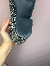 Load image into Gallery viewer, Size 9 Black Gray Snake Print Almond Toe Booties
