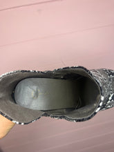 Load image into Gallery viewer, Size 9 Black Gray Snake Print Almond Toe Booties
