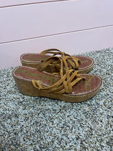 Load image into Gallery viewer, Size 8.5 Sam Edelman Brown Leather Strappy Sandal Cork Wedges
