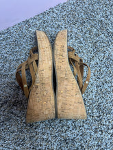 Load image into Gallery viewer, Size 8.5 Sam Edelman Brown Leather Strappy Sandal Cork Wedges
