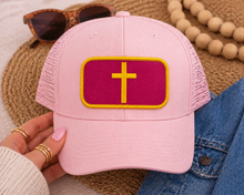 Load image into Gallery viewer, Christian Cross Patch | Embroidered Iron On Patch | Faith Based Gift for Hat, Tote, etc
