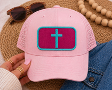 Load image into Gallery viewer, Christian Cross Patch | Embroidered Iron On Patch | Faith Based Gift for Hat, Tote, etc
