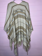 Load image into Gallery viewer, Francesca’s Neutral Fringe Boho Western Tribal Print Cozy Shawl

