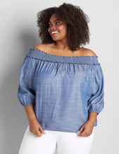 Load image into Gallery viewer, 18/20 Lane Bryant Off Shoulder 3/4 Sleeve Plus Size Chambray Top
