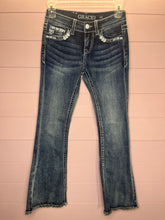 Load image into Gallery viewer, Girls Size 10 Grace LA Cow Skull Raw Hem Flare Jeans
