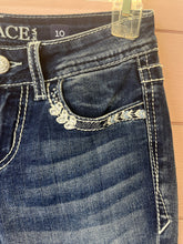 Load image into Gallery viewer, Girls Size 10 Grace LA Cow Skull Raw Hem Flare Jeans
