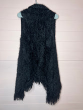 Load image into Gallery viewer, One Size Donna Dioza Black Fringe Sleeveless Cardigan Sweater
