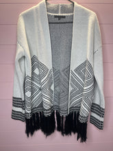 Load image into Gallery viewer, Medium Fun Sport Black Fringe Boho Western Cardigan Sweater
