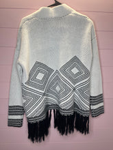 Load image into Gallery viewer, Medium Fun Sport Black Fringe Boho Western Cardigan Sweater
