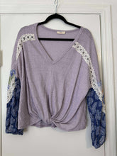 Load image into Gallery viewer, Small Hummingbird Purple Waffle Knit Paisley Boutique Top
