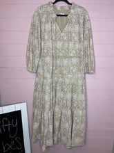Load image into Gallery viewer, Size 16 Chico’s Plus Size Boho Tan White Eyelet Tiered Ruffle Midi Dress
