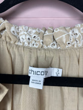 Load image into Gallery viewer, Size 16 Chico’s Plus Size Boho Tan White Eyelet Tiered Ruffle Midi Dress
