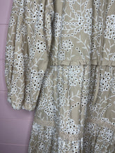 Load image into Gallery viewer, Size 16 Chico’s Plus Size Boho Tan White Eyelet Tiered Ruffle Midi Dress
