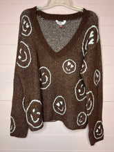 Load image into Gallery viewer, Medium No Boundaries Brown Smiley Face V-Neck Sweater
