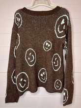 Load image into Gallery viewer, Medium No Boundaries Brown Smiley Face V-Neck Sweater
