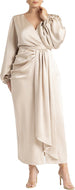Size 16 Eloquii NWT Beige Satin Puff Sleeve Pleated Dress