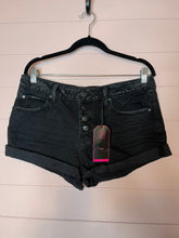 Load image into Gallery viewer, Size 11 No Boundaries NWT Low Rise Short Black Button Fly Denim Shorts
