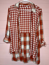 Load image into Gallery viewer, Large Cato Orange Plaid High Low Button Up Tunic Top
