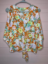 Load image into Gallery viewer, Large Democracy Floral Cold Shoulder Boho Tie Top
