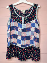 Load image into Gallery viewer, Small Umgee Boho Floral Patchwork Babydoll Tank Top

