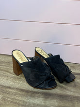 Load image into Gallery viewer, Size 7.5 Sam Edelman Black Leather Suede Bow Heeled Mules
