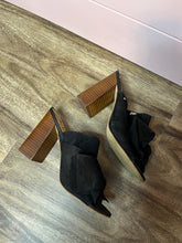 Load image into Gallery viewer, Size 7.5 Sam Edelman Black Leather Suede Bow Heeled Mules
