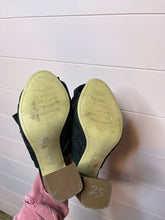 Load image into Gallery viewer, Size 7.5 Sam Edelman Black Leather Suede Bow Heeled Mules
