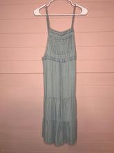 Load image into Gallery viewer, Small Lovestitch Chambray Tiered Ruffle Raw Hem Dress
