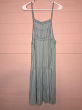 Load image into Gallery viewer, Small Lovestitch Chambray Tiered Ruffle Raw Hem Dress
