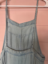 Load image into Gallery viewer, Small Lovestitch Chambray Tiered Ruffle Raw Hem Dress
