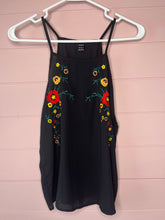 Load image into Gallery viewer, Medium SHEIN Black Sheer Floral Embroidered Tank Top
