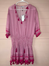 Load image into Gallery viewer, Medium NWT Cezele Hot Pink Boho Sheer V-Neck Tassle Dress/ Swim Suit Cover
