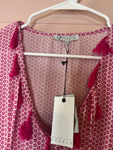 Load image into Gallery viewer, Medium NWT Cezele Hot Pink Boho Sheer V-Neck Tassle Dress/ Swim Suit Cover

