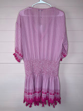 Load image into Gallery viewer, Medium NWT Cezele Hot Pink Boho Sheer V-Neck Tassle Dress/ Swim Suit Cover
