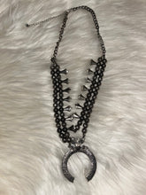 Load image into Gallery viewer, Turquoise &amp; Tan Silver Squash Blossom Western Necklace
