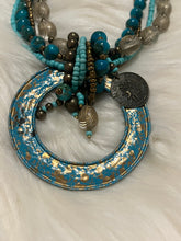 Load image into Gallery viewer, Turquoise &amp; Gold Beaded Western Necklace
