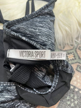Load image into Gallery viewer, Large Victoria’s Secret Black &amp; Gray Strappy Sports Bra
