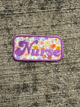 Load image into Gallery viewer, Floral Nurse Embroidered Patch | Handmade Upcycled Fabric Patch | Medical Worker Gift | Iron-On Patch | Nurse Accessory
