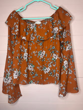 Load image into Gallery viewer, Medium Karlie Orange Floral Off Shoulder Boho Top
