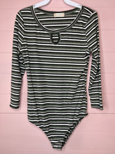 Load image into Gallery viewer, Large Altar’d State Stripped Long Sleeve Body Suit
