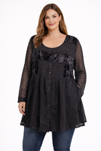 Load image into Gallery viewer, 26W Romans NWT Black Velvet Lace Embroidered Tunic
