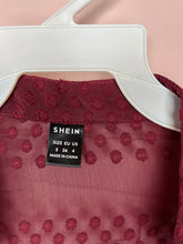 Load image into Gallery viewer, Small SHEIN Dark Red Sheer Boho Ruffle Peasant Style Top
