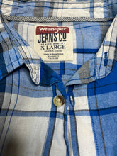 Load image into Gallery viewer, Xl Mens Wrangler Blue White Cotton Plaid Button Up Shirt
