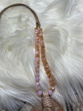 Load image into Gallery viewer, Long Sparkly Pink Tan Leather Fringe Long Necklace
