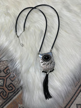 Load image into Gallery viewer, Silver &amp; Black Beaded Tassel Boho Western Long Necklace
