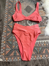 Load image into Gallery viewer, Small Aerie Coral Pink Ribbed Two Piece High Cut Cheeky Swim Suit
