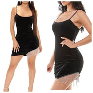 Size 3 Juniors City Vibe Black Velvety Fringe Dress