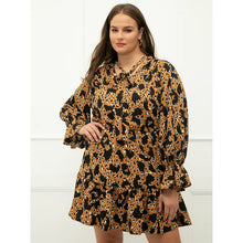 Load image into Gallery viewer, Size 20 Eloquii Elements Plus Size Leopard Ruffle Tie Neck Long Sleeve Dress
