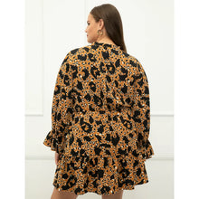 Load image into Gallery viewer, Size 20 Eloquii Elements Plus Size Leopard Ruffle Tie Neck Long Sleeve Dress
